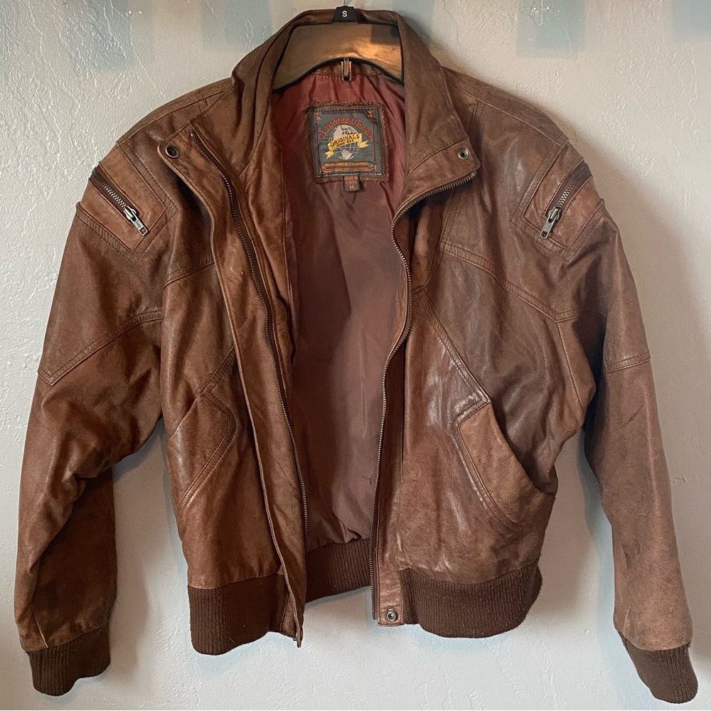 Vintage Adventure Bound Leather Bomber Jacket Medium